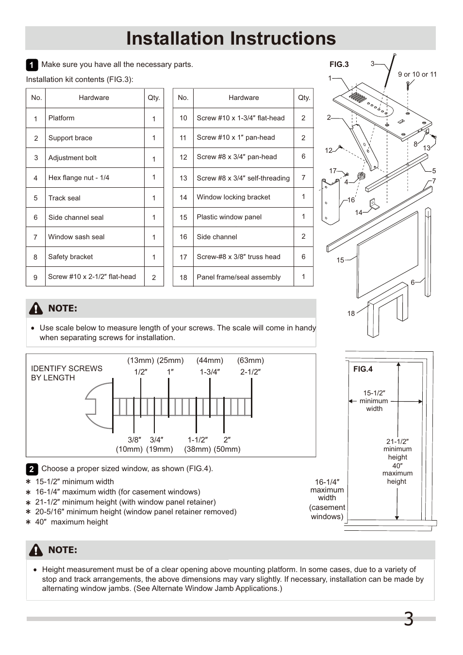 3installation instructions | FRIGIDAIRE FRA084KT7 User Manual | Page 3 / 8