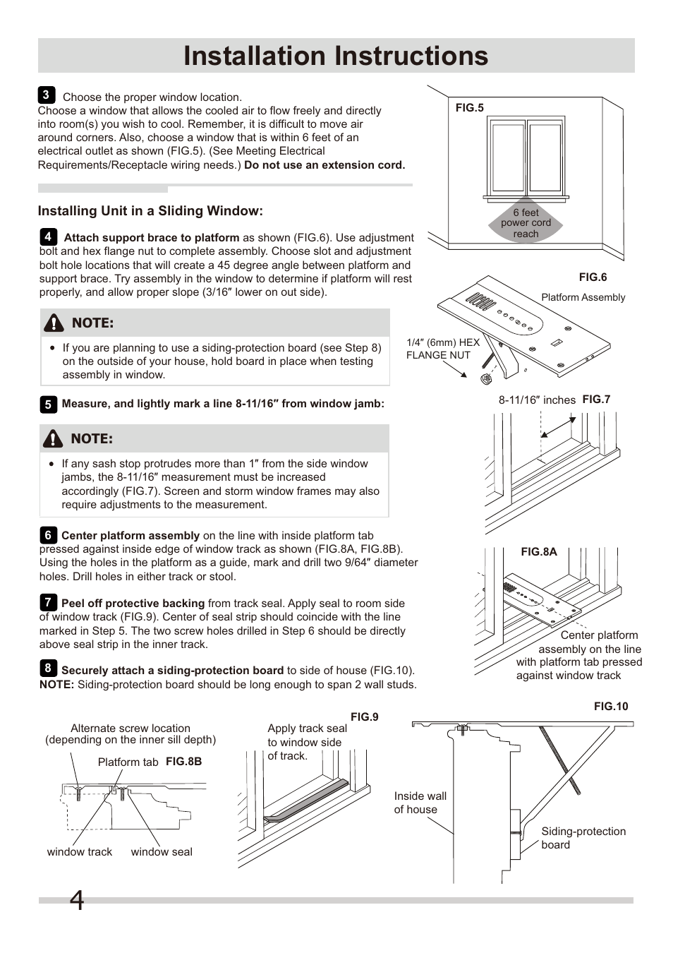 4installation instructions | FRIGIDAIRE FRA084KT7 User Manual | Page 4 / 8