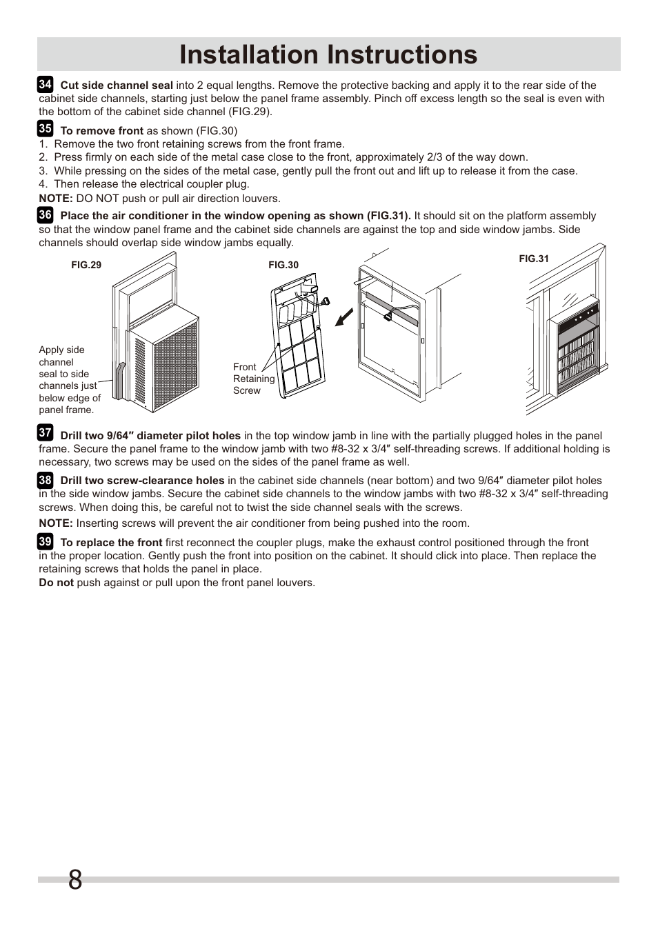 8installation instructions | FRIGIDAIRE FRA084KT7 User Manual | Page 8 / 8