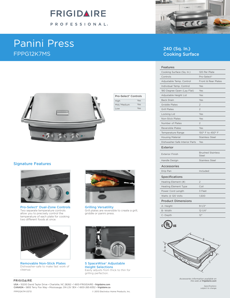 FRIGIDAIRE FPPG12K7MS User Manual | 1 page