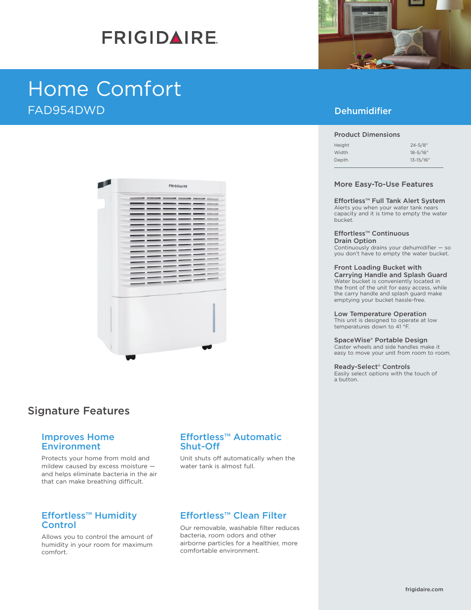 FRIGIDAIRE FAD954DWD User Manual | 2 pages