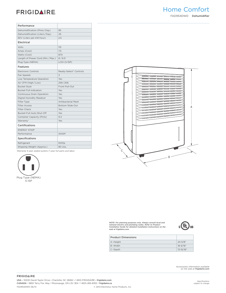 Home comfort | FRIGIDAIRE FAD954DWD User Manual | Page 2 / 2
