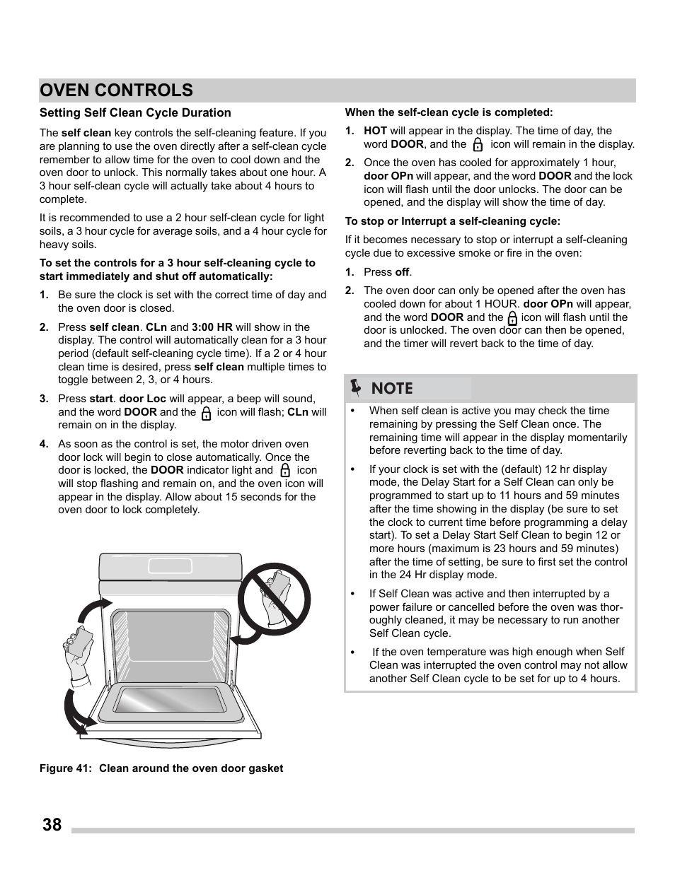 Setting self clean cycle duration, 38 oven controls | FRIGIDAIRE FGDS3065PF User Manual | Page 38 / 48