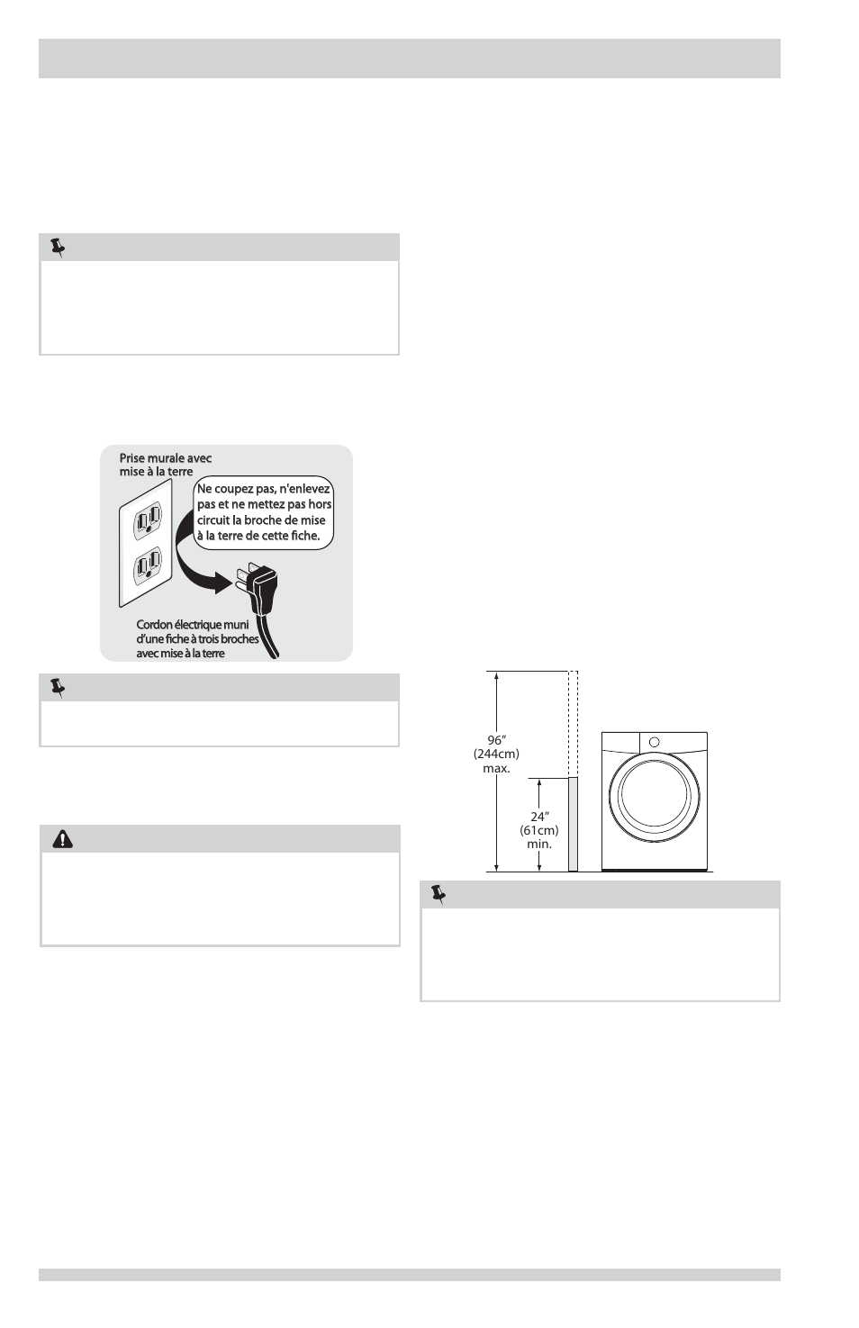 Exigences d’installation, Remarque, Avertissement | FRIGIDAIRE FAFW3801LW User Manual | Page 16 / 36