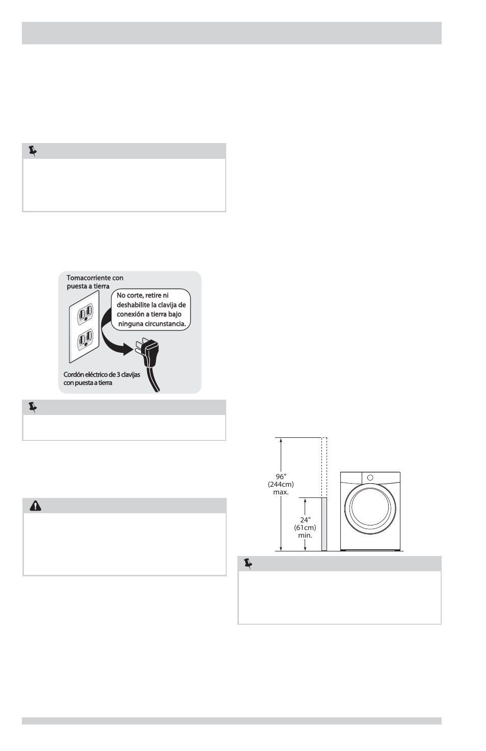 Requisitos de instalación, Nota, Advertencia | FRIGIDAIRE FAFW3801LW User Manual | Page 28 / 36