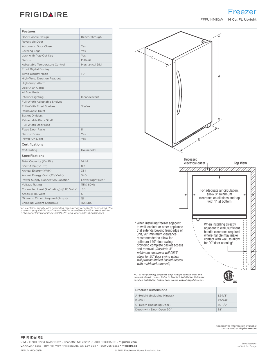 Freezer | FRIGIDAIRE FFFU14M1QW User Manual | Page 2 / 3
