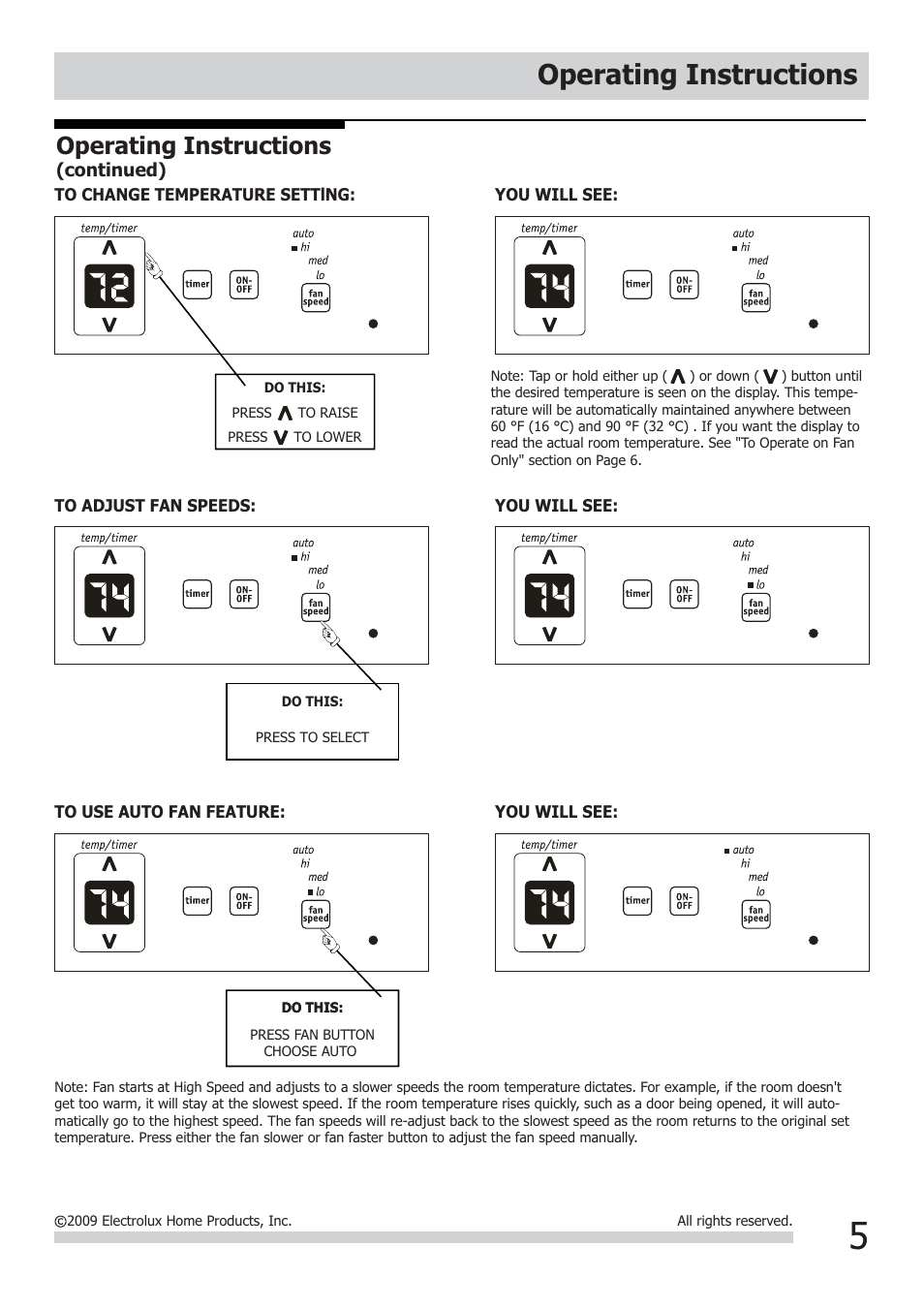 Operating instructions | FRIGIDAIRE FRA123KT1 User Manual | Page 5 / 11