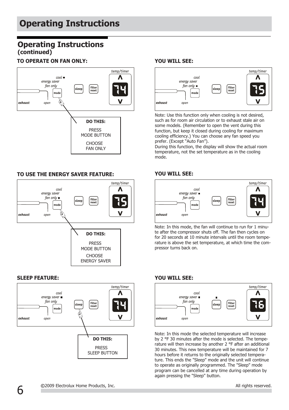Operating instructions | FRIGIDAIRE FRA123KT1 User Manual | Page 6 / 11