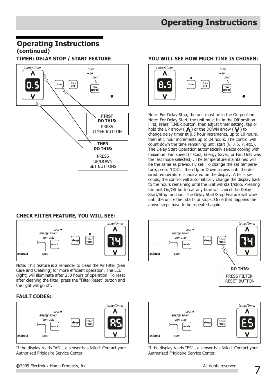 Operating instructions | FRIGIDAIRE FRA123KT1 User Manual | Page 7 / 11