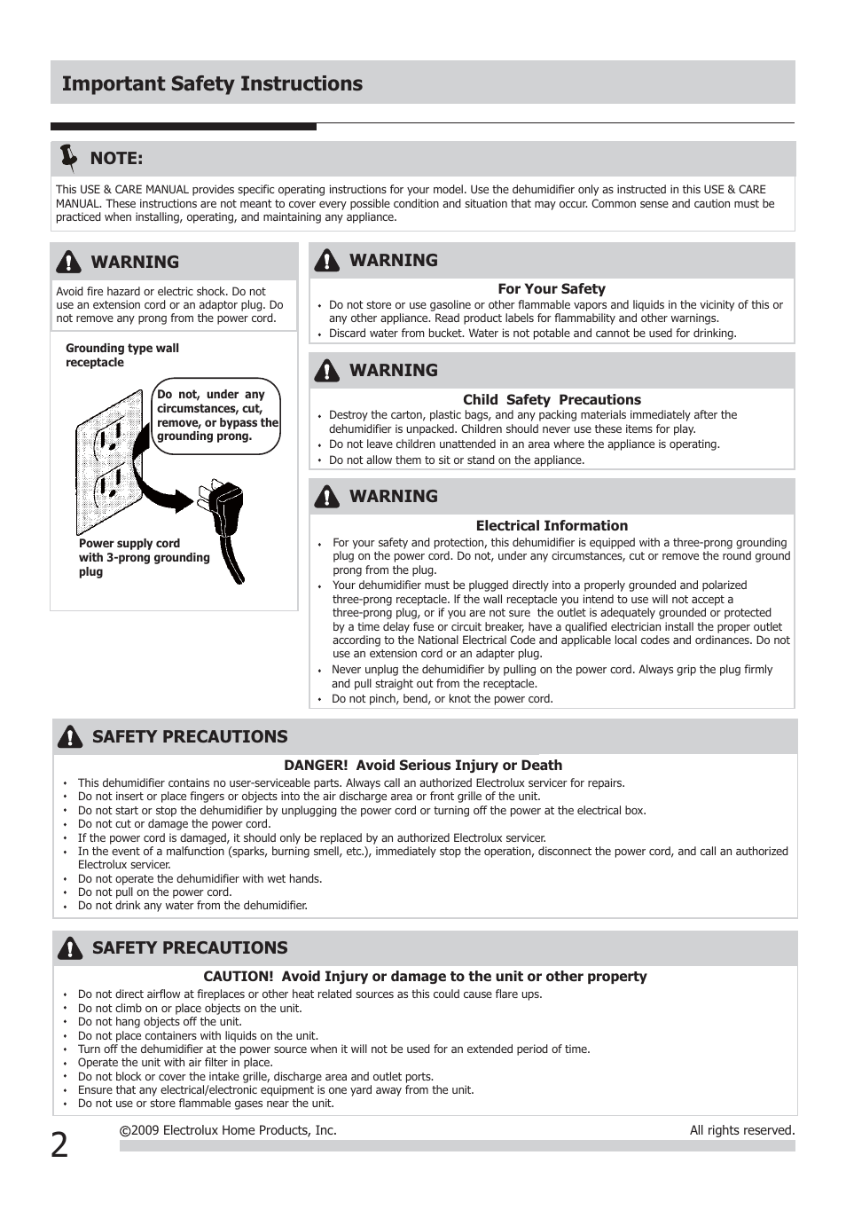 Important safety instructions | FRIGIDAIRE FAD704DWD User Manual | Page 2 / 10