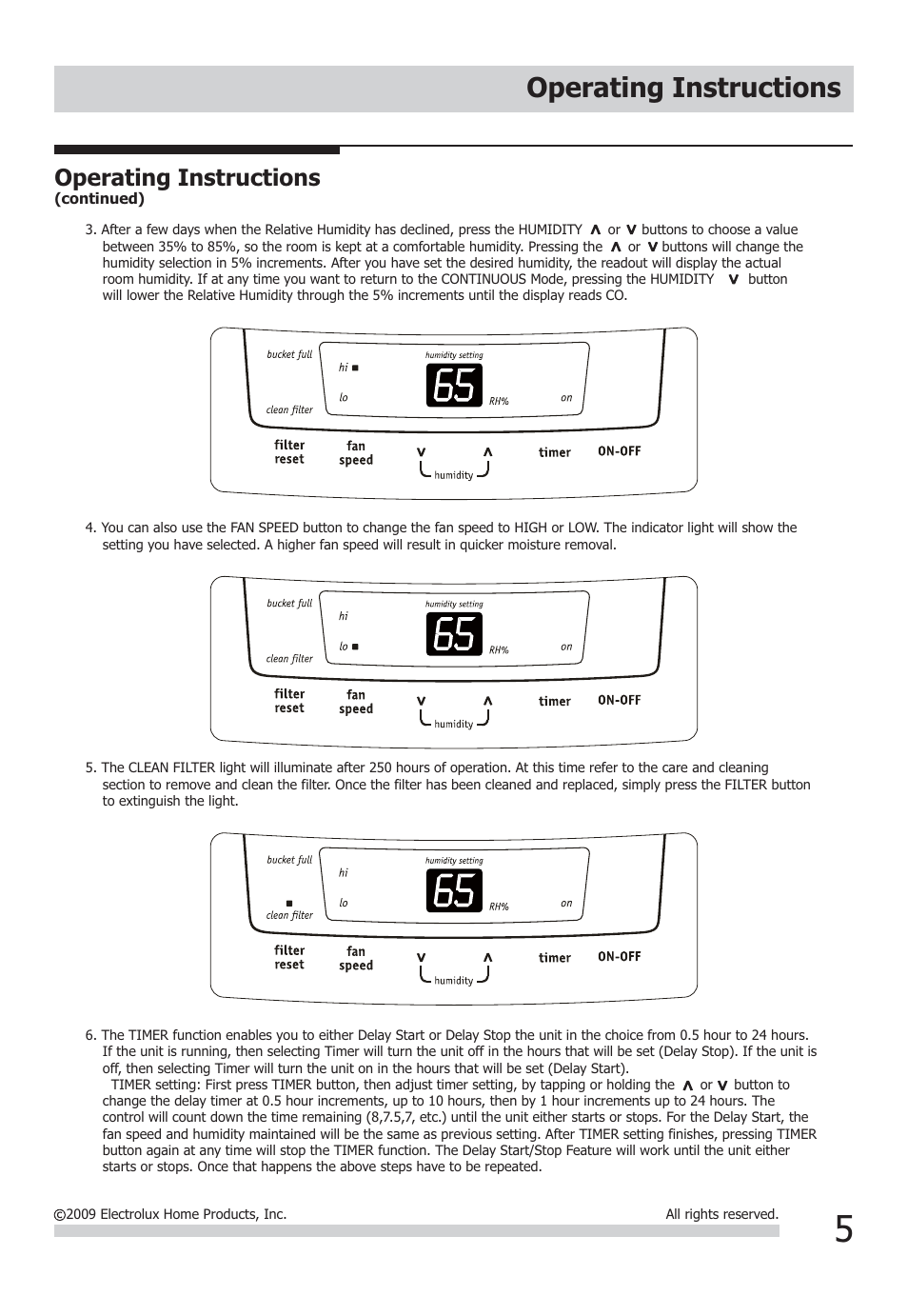 Operating instructions | FRIGIDAIRE FAD704DWD User Manual | Page 5 / 10