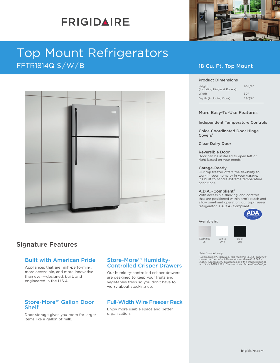 FRIGIDAIRE FFTR1814QS User Manual | 3 pages