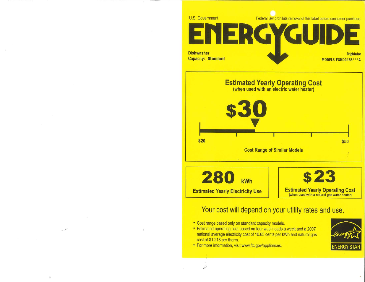 FRIGIDAIRE FGHD2455LW User Manual | 1 page