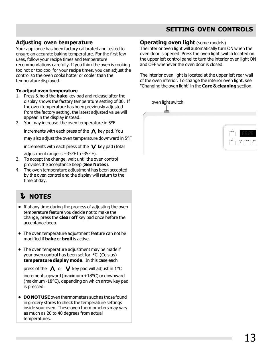 Setting oven controls | FRIGIDAIRE FFGF3011LW User Manual | Page 13 / 20