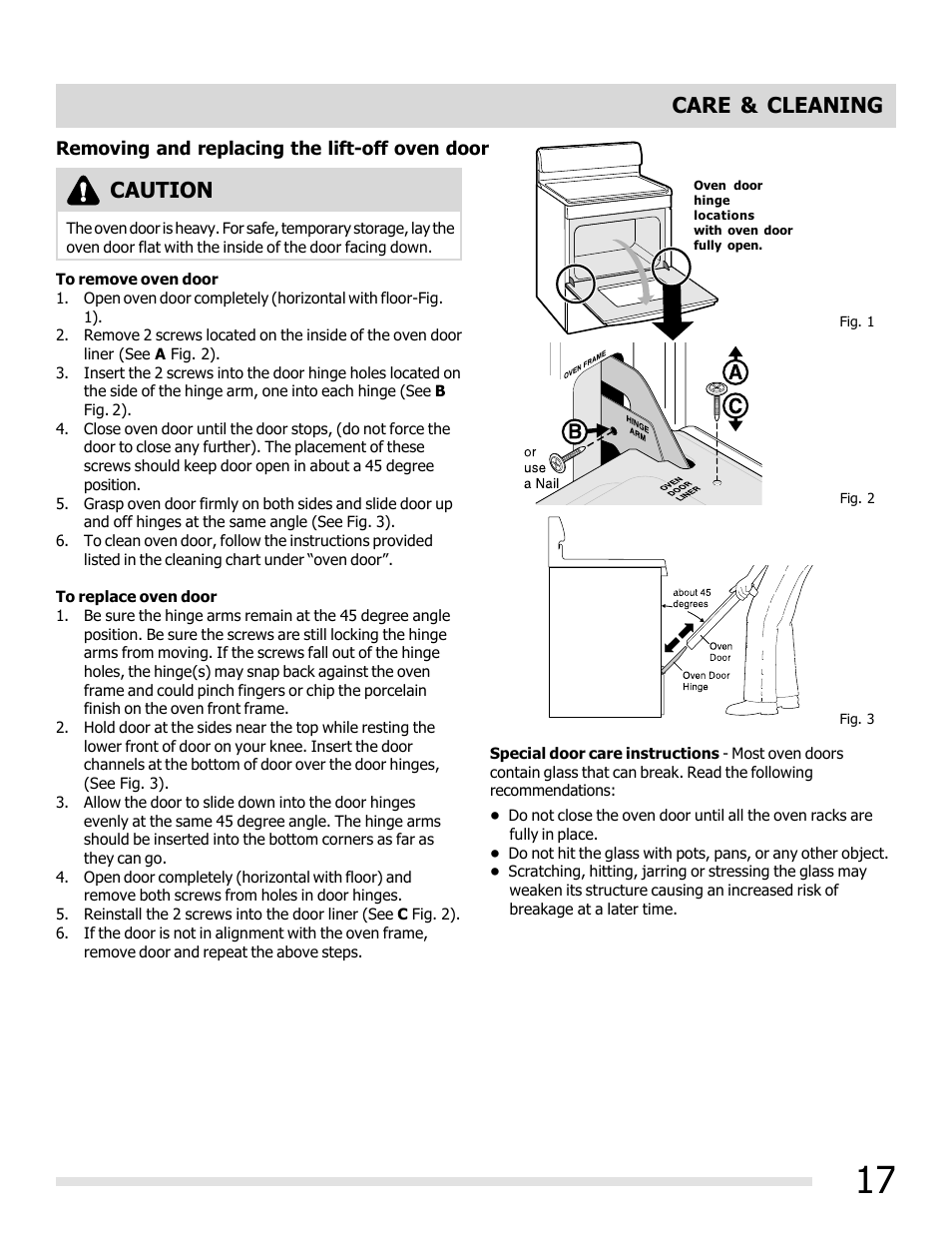 Caution, Care & cleaning | FRIGIDAIRE FFGF3011LW User Manual | Page 17 / 20