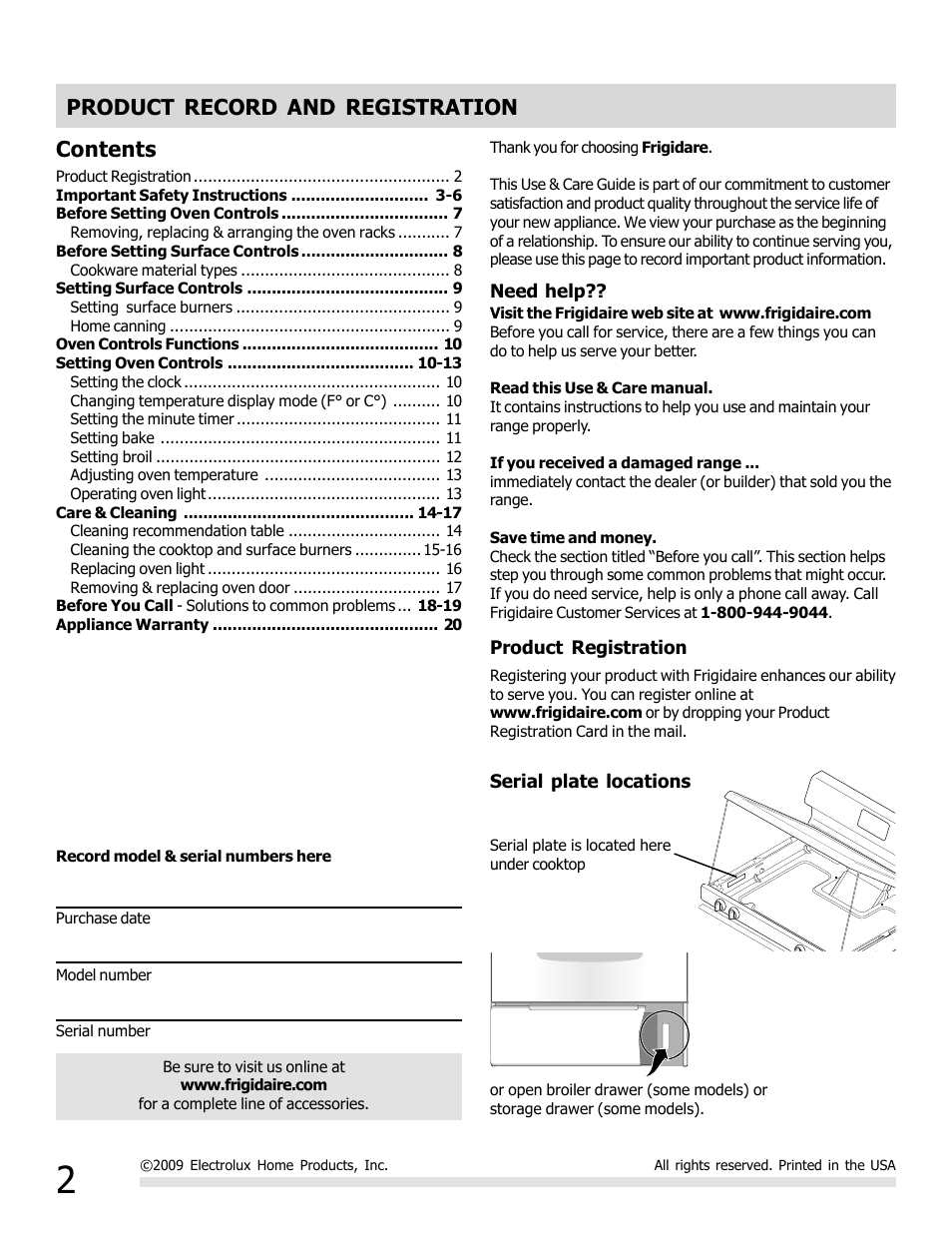FRIGIDAIRE FFGF3011LW User Manual | Page 2 / 20