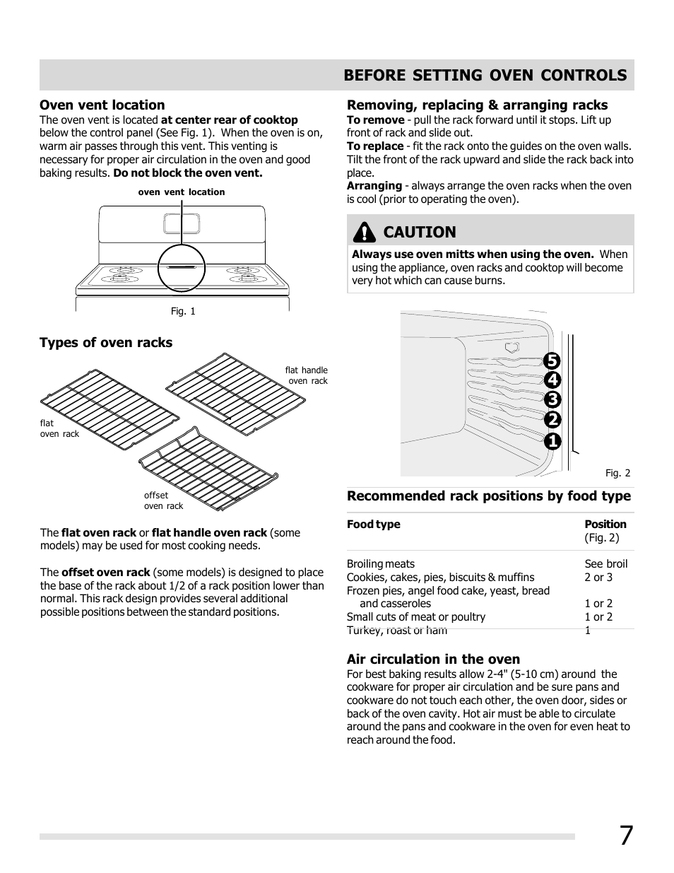 Before setting oven controls, Caution | FRIGIDAIRE FFGF3011LW User Manual | Page 7 / 20