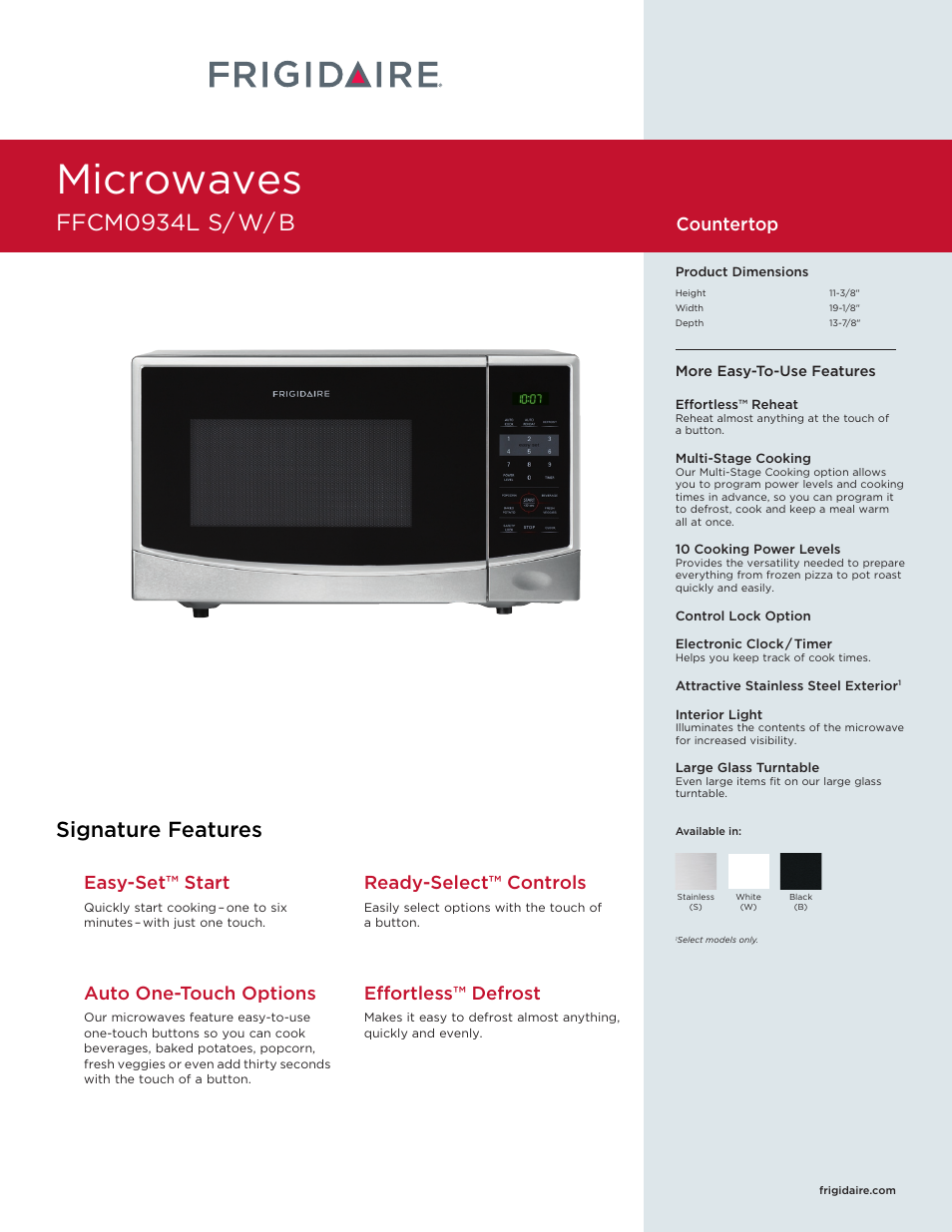 FRIGIDAIRE FFCM0934LB User Manual | 2 pages