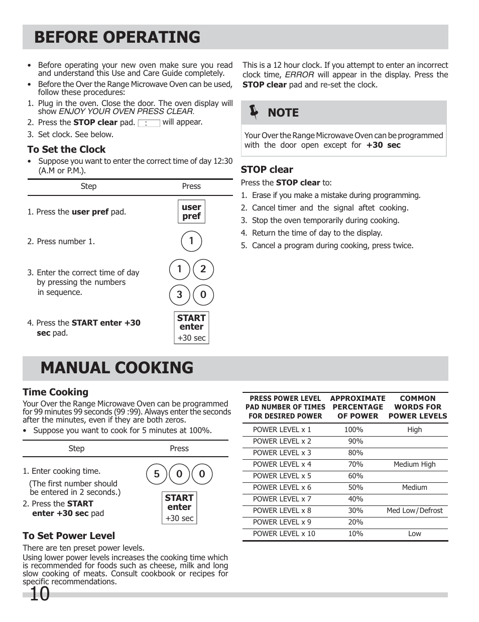 Before operating, Manual cooking | FRIGIDAIRE FGMV153CLW User Manual | Page 10 / 32