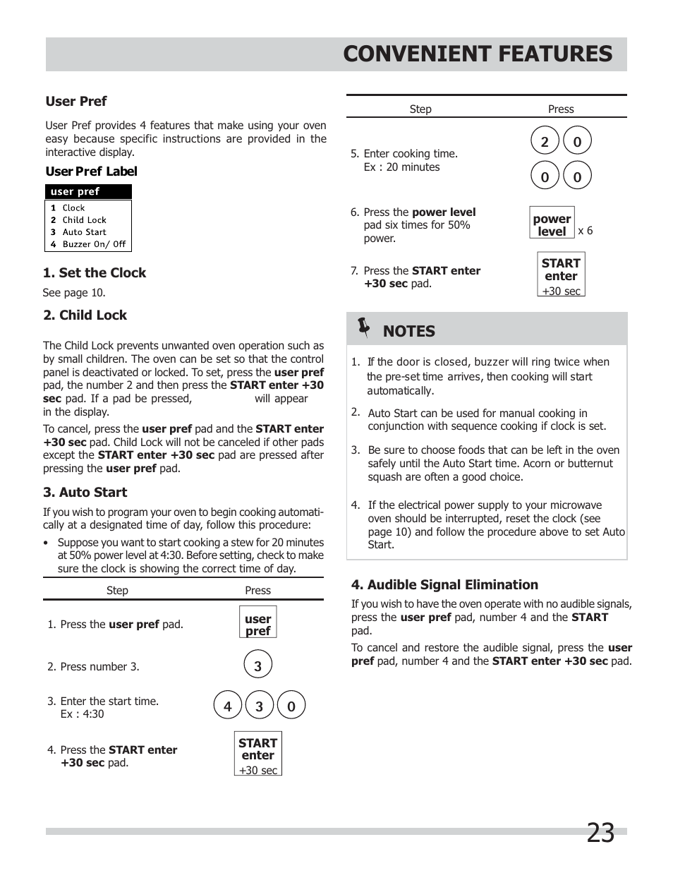 Convenient features | FRIGIDAIRE FGMV153CLW User Manual | Page 23 / 32
