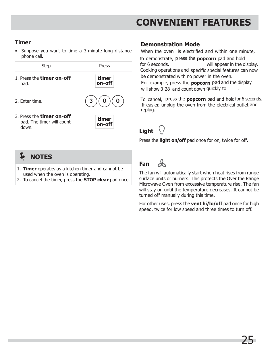 Convenient features | FRIGIDAIRE FGMV153CLW User Manual | Page 25 / 32