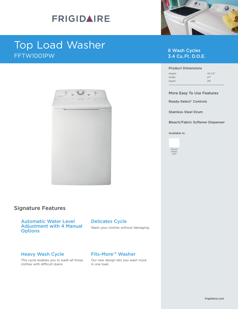 FRIGIDAIRE FFTW1001PW User Manual | 3 pages