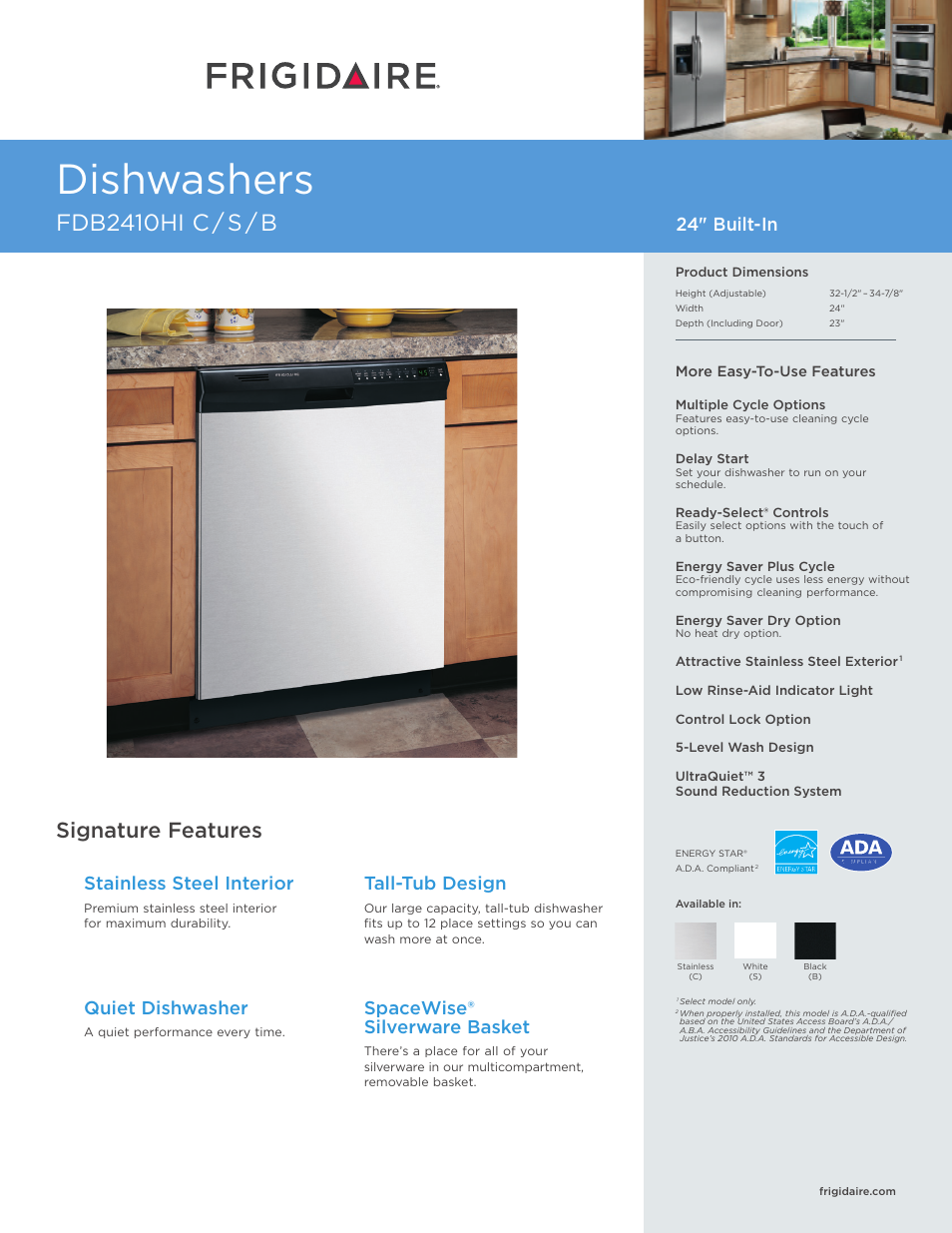 FRIGIDAIRE FDB2410HIS User Manual | 7 pages