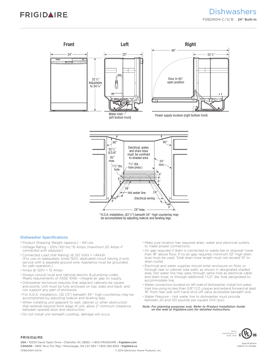 Dishwashers | FRIGIDAIRE FDB2410HIS User Manual | Page 3 / 7