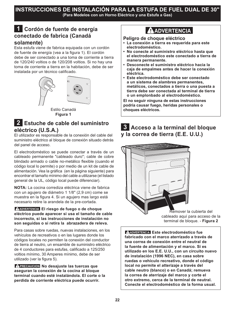 Estuche de cable del suministro eléctrico (u.s.a.) | FRIGIDAIRE FPDS3085PF User Manual | Page 22 / 48