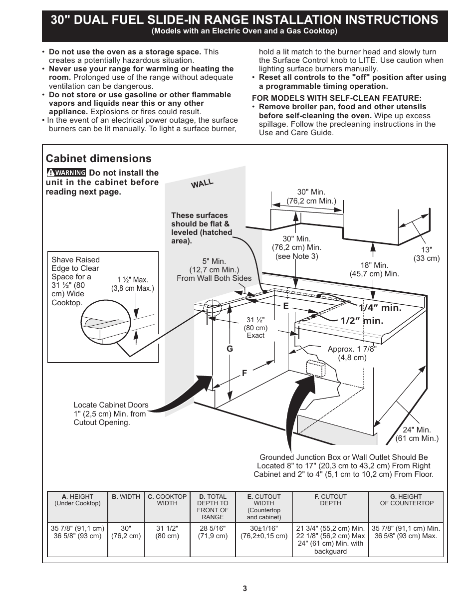 Cabinet dimensions | FRIGIDAIRE FPDS3085PF User Manual | Page 3 / 48