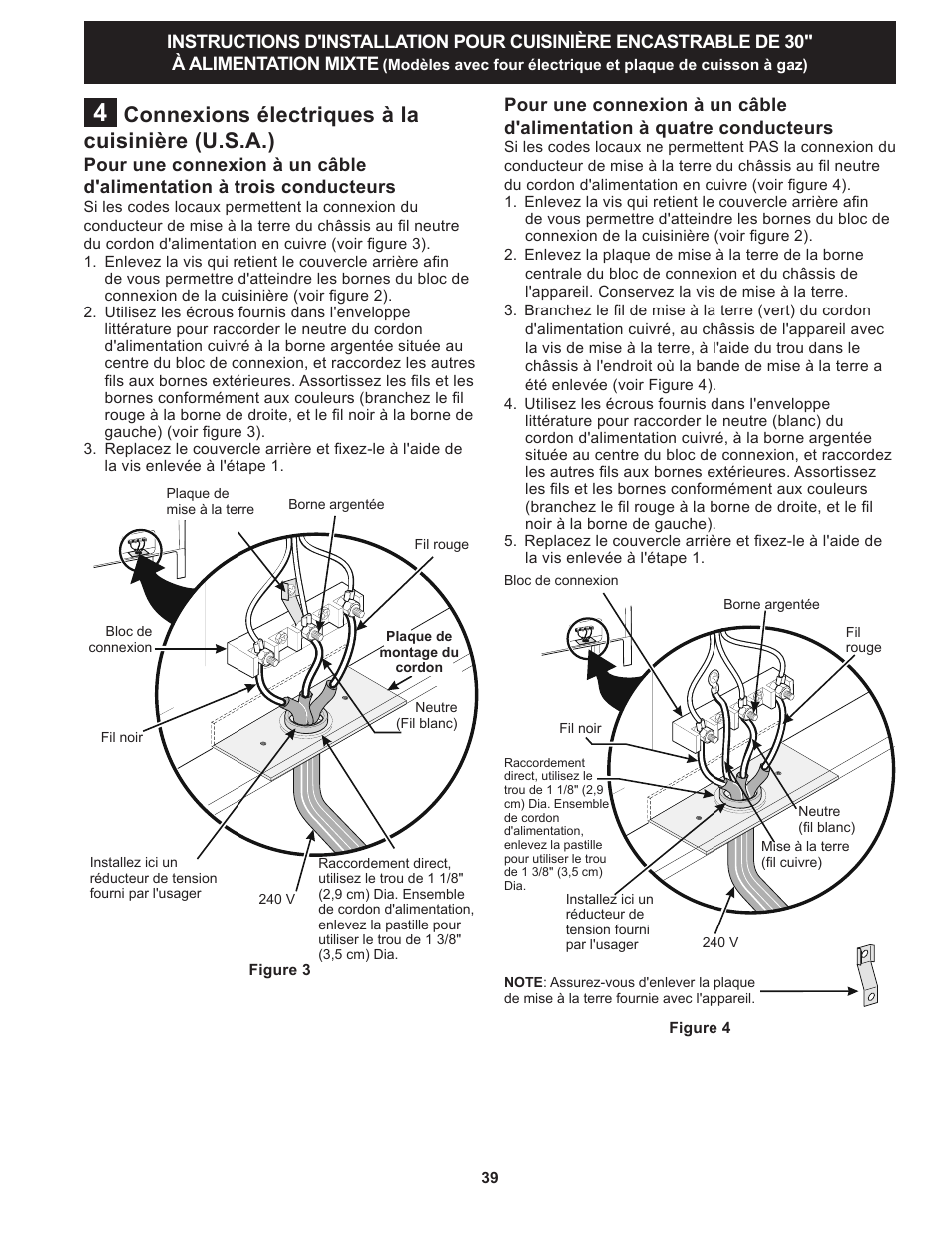 Connexions électriques à la cuisinière (u.s.a.) | FRIGIDAIRE FPDS3085PF User Manual | Page 39 / 48