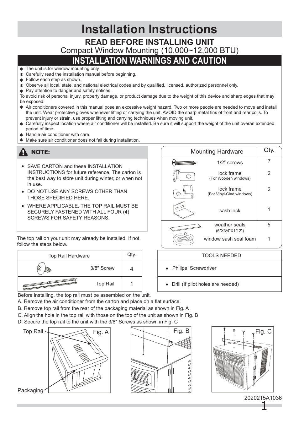 FRIGIDAIRE FFRA1222Q1 User Manual | 4 pages