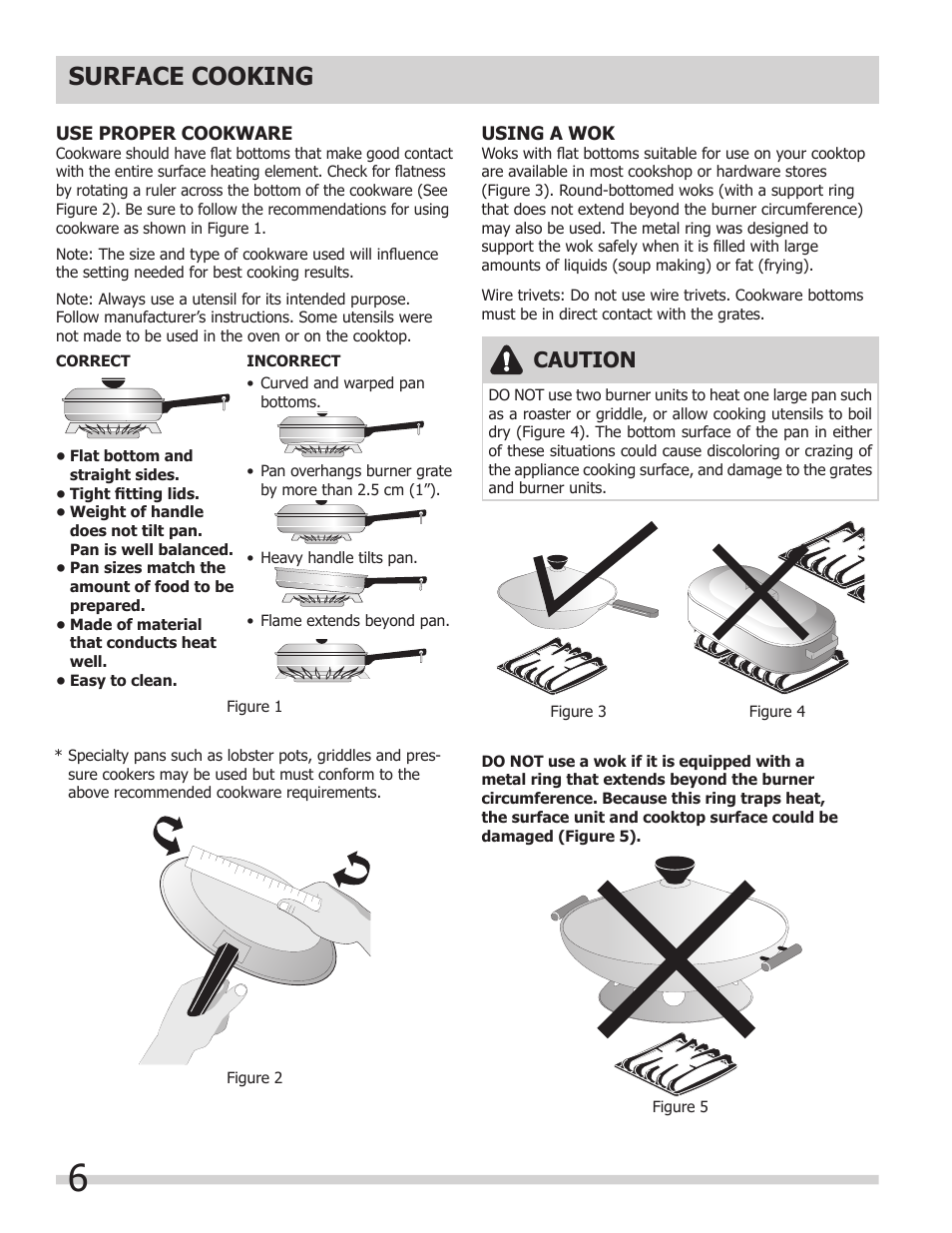 Surface cooking, Caution | FRIGIDAIRE FFGC3603LW User Manual | Page 6 / 12