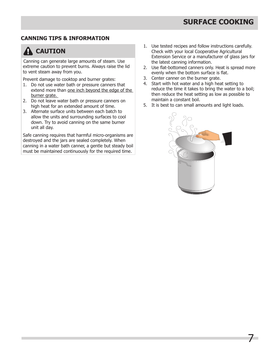 Surface cooking, Caution | FRIGIDAIRE FFGC3603LW User Manual | Page 7 / 12
