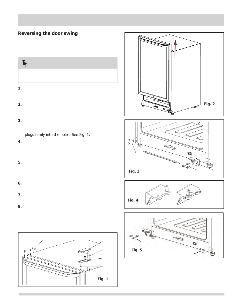 Installation, Reversing the door swing | FRIGIDAIRE FFWC3822QS User Manual | Page 5 / 12
