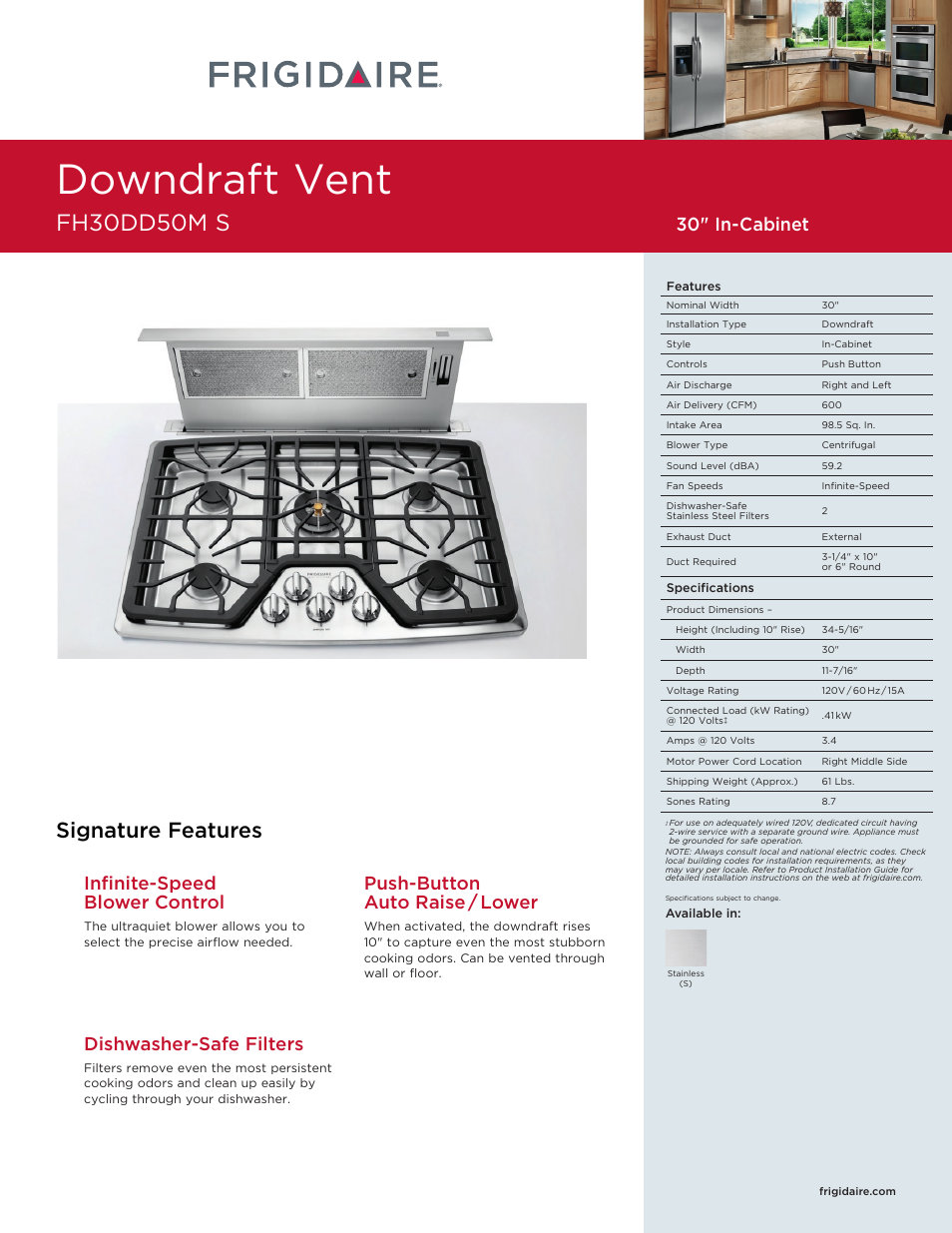 FRIGIDAIRE FH30DD50MS User Manual | 2 pages