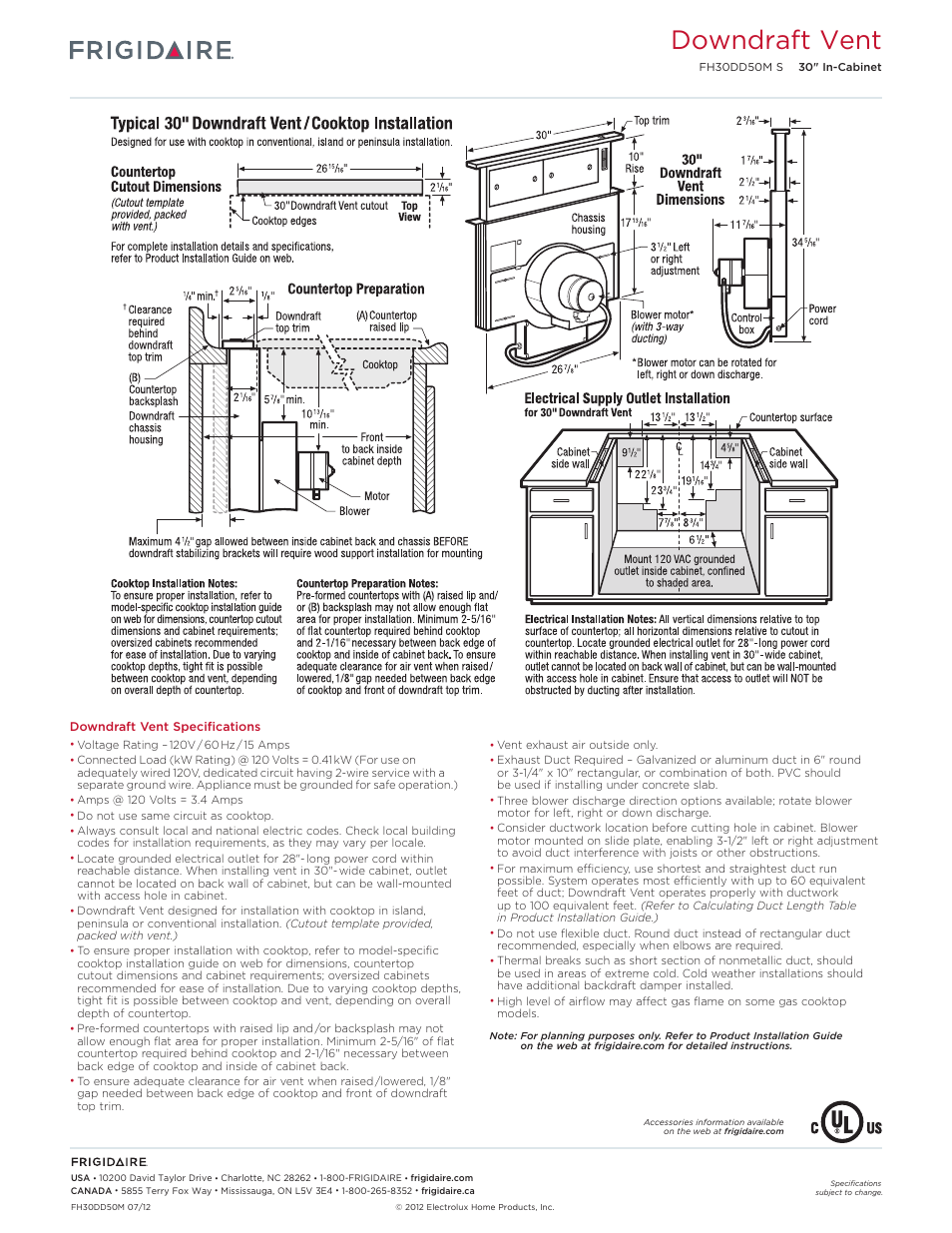 Downdraft vent | FRIGIDAIRE FH30DD50MS User Manual | Page 2 / 2