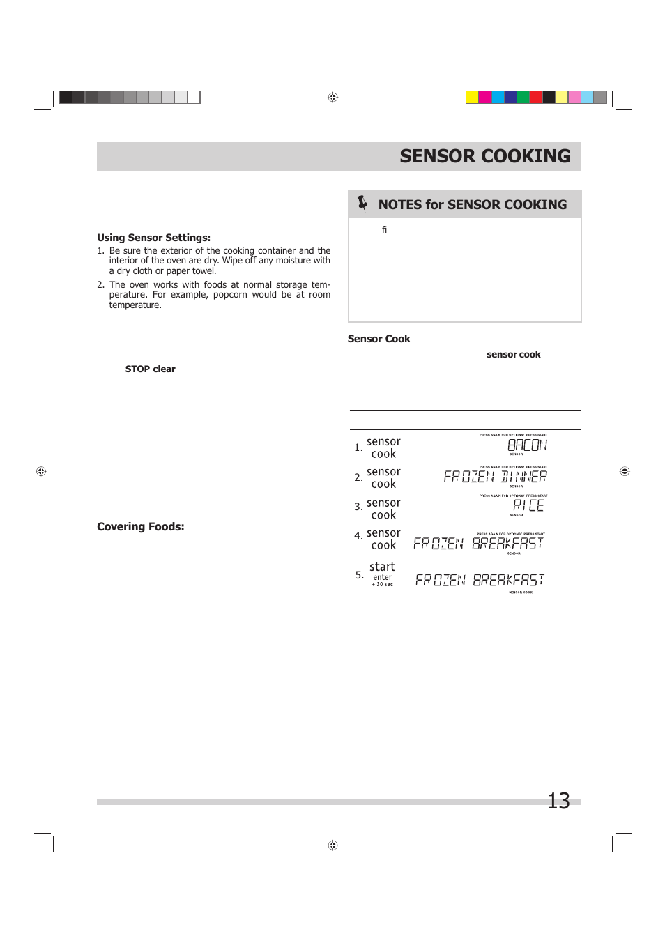 Sensor cooking | FRIGIDAIRE FGMV175QF User Manual | Page 13 / 33