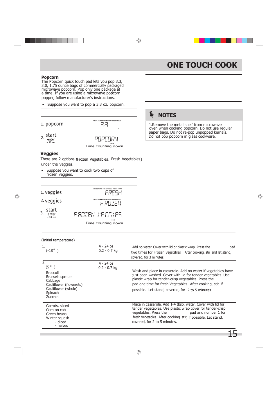 One touch cook | FRIGIDAIRE FGMV175QF User Manual | Page 15 / 33