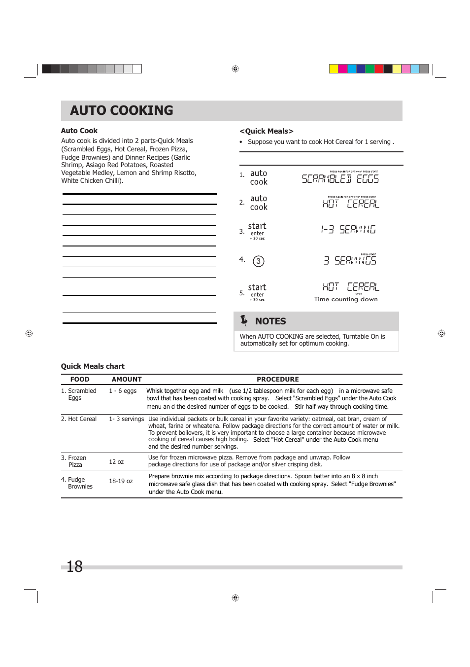Auto cooking | FRIGIDAIRE FGMV175QF User Manual | Page 18 / 33