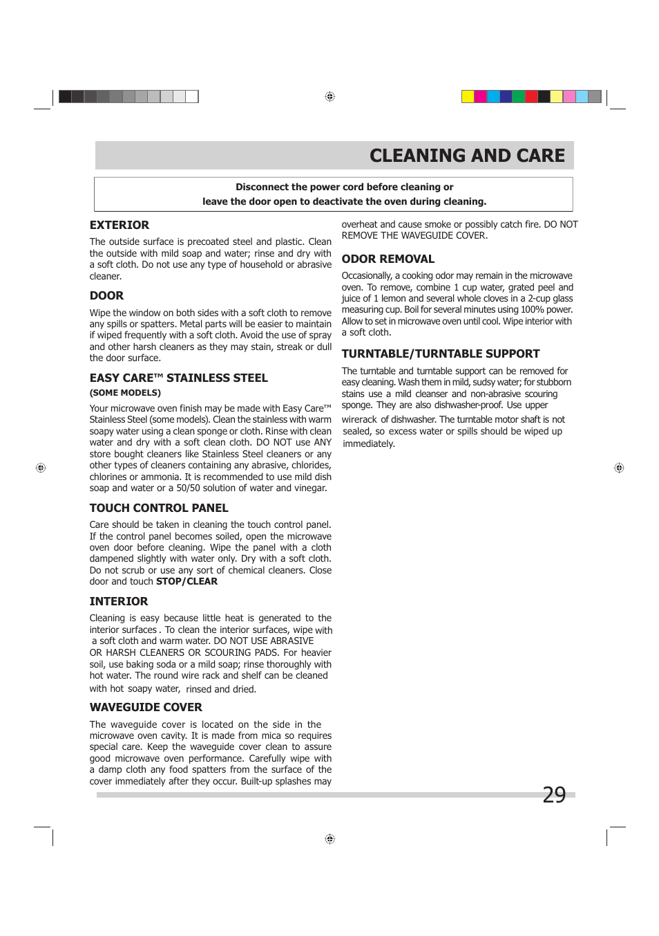 Cleaning and care | FRIGIDAIRE FGMV175QF User Manual | Page 29 / 33
