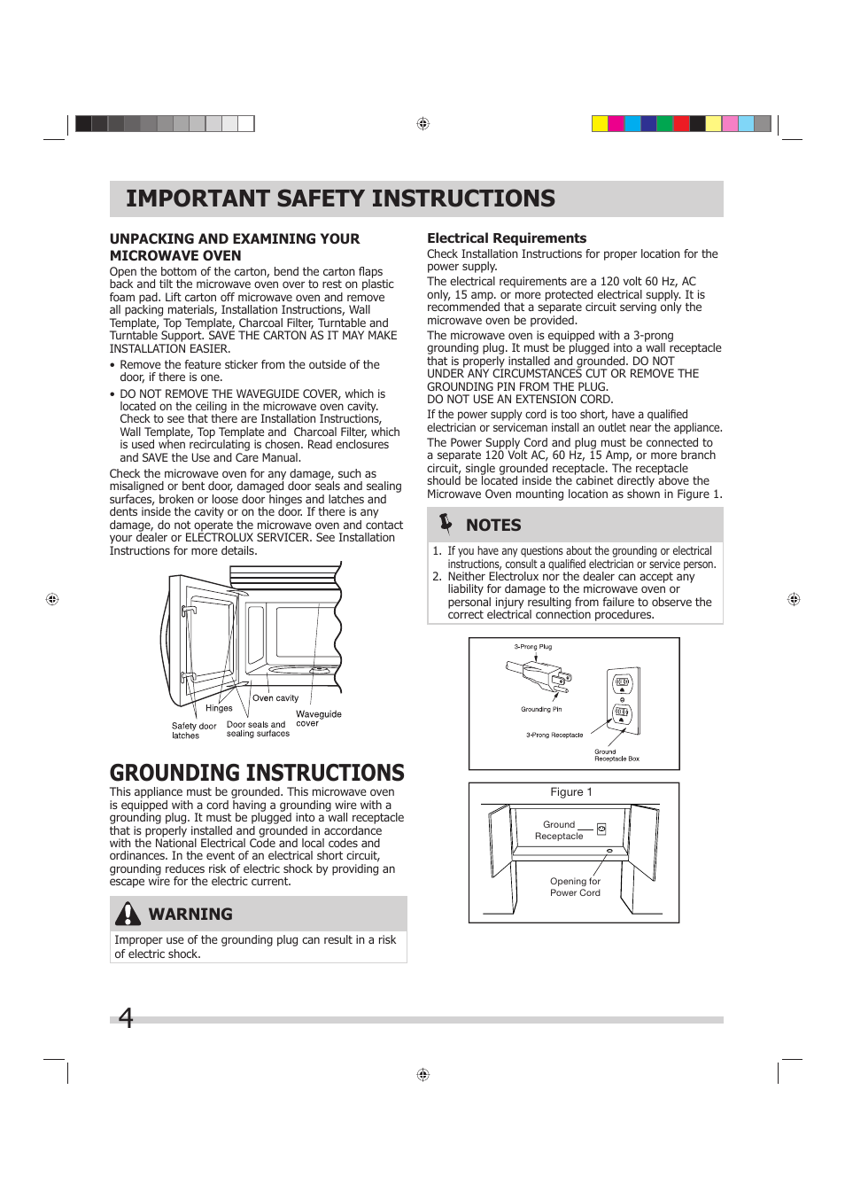 Important safety instructions, Grounding instructions, Warning | FRIGIDAIRE FGMV175QF User Manual | Page 4 / 33