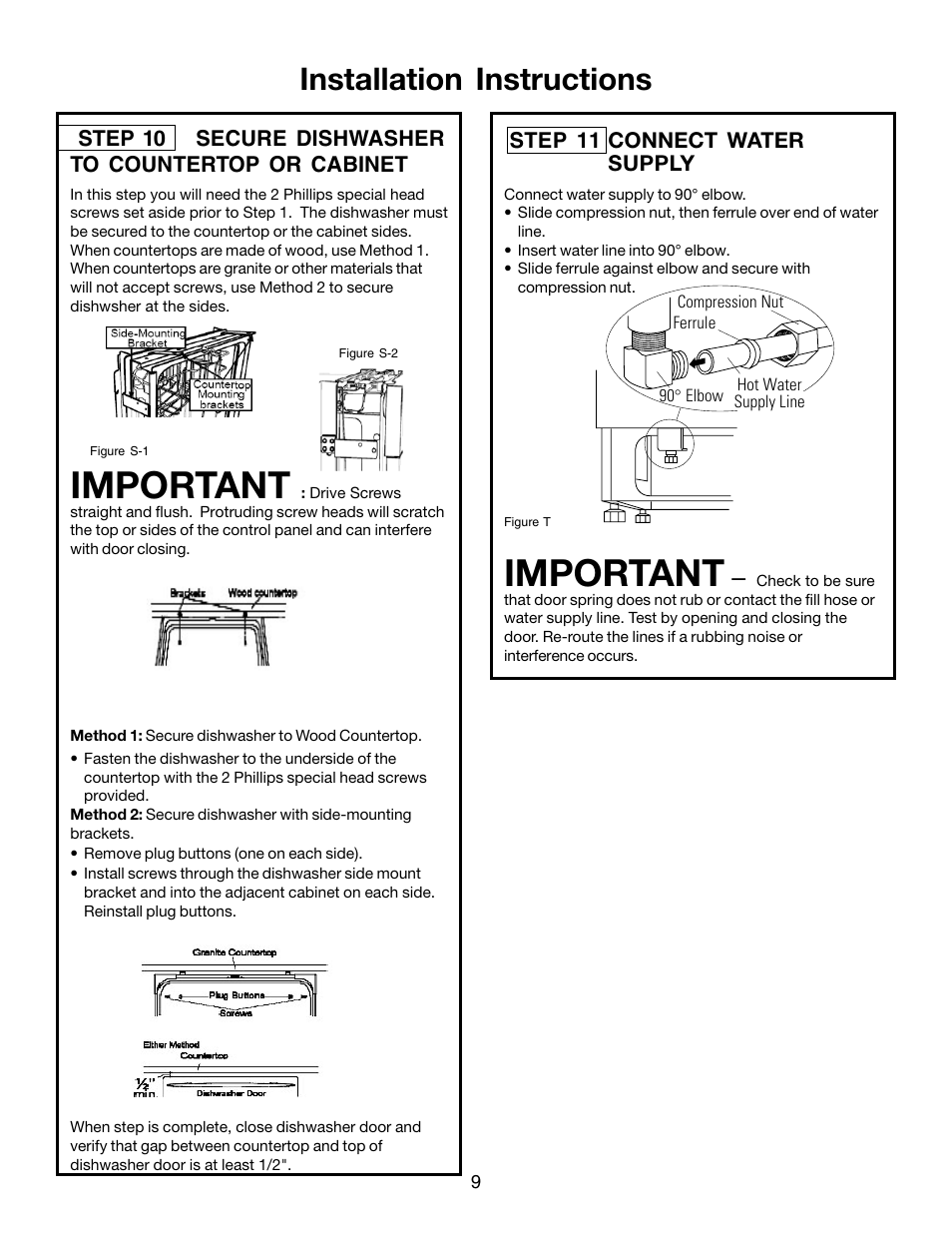 Important, Installation instructions | FRIGIDAIRE FFBD1821MB User Manual | Page 9 / 12