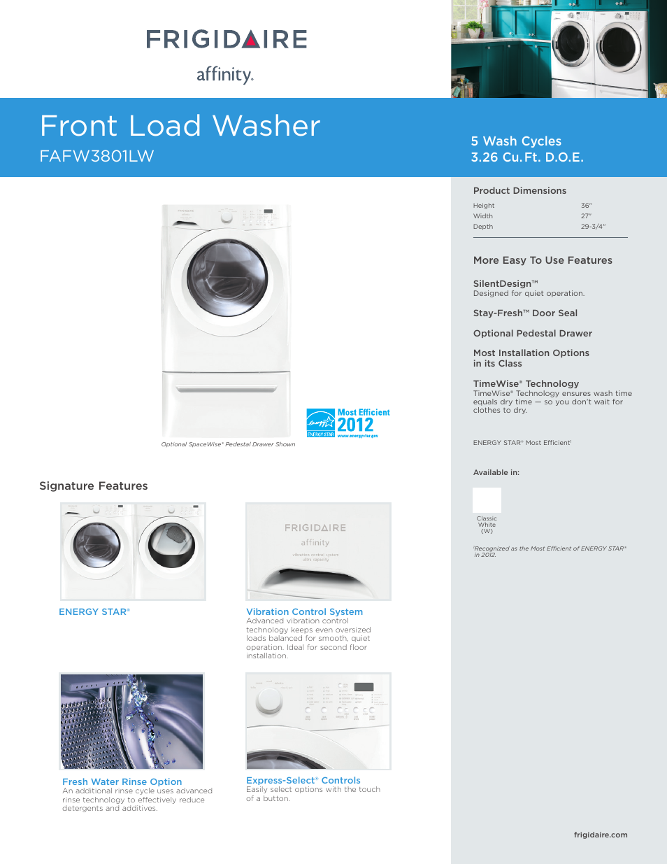 FRIGIDAIRE FAFW3801LW User Manual | 3 pages