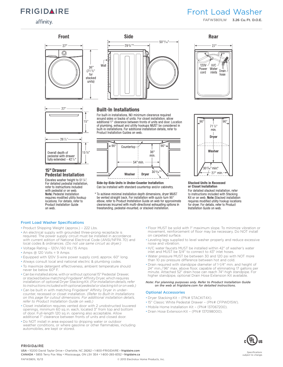 Front load washer | FRIGIDAIRE FAFW3801LW User Manual | Page 3 / 3