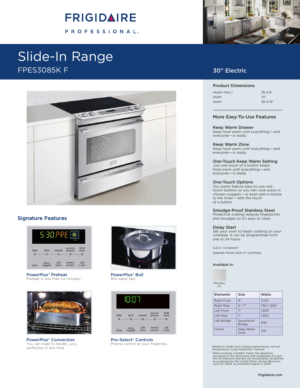 FRIGIDAIRE FPES3085KF User Manual | 5 pages