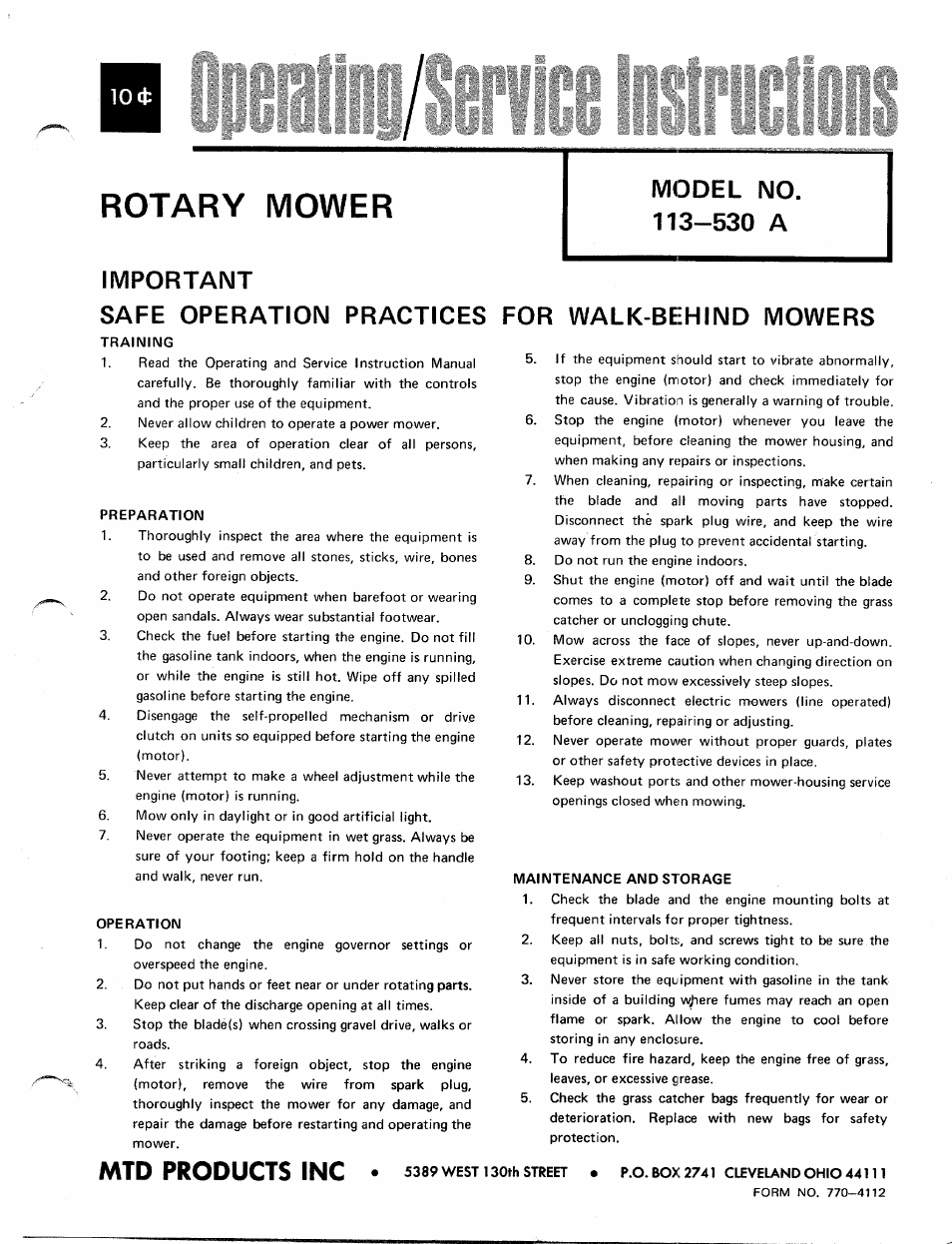 Bolens 113-530 A User Manual | 12 pages