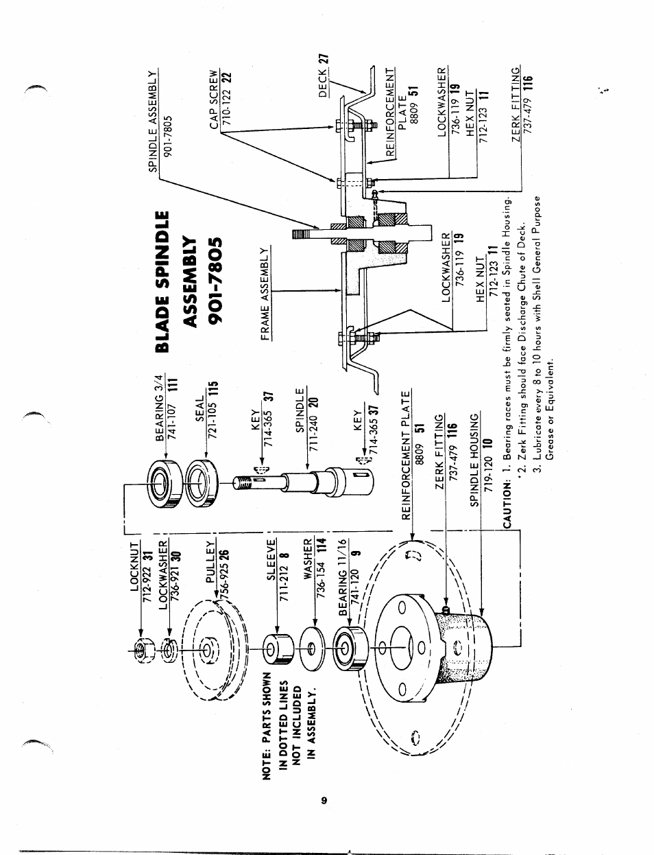 Note: parts shown, In dotted lines not included in assembly | Bolens 113-530 A User Manual | Page 9 / 12