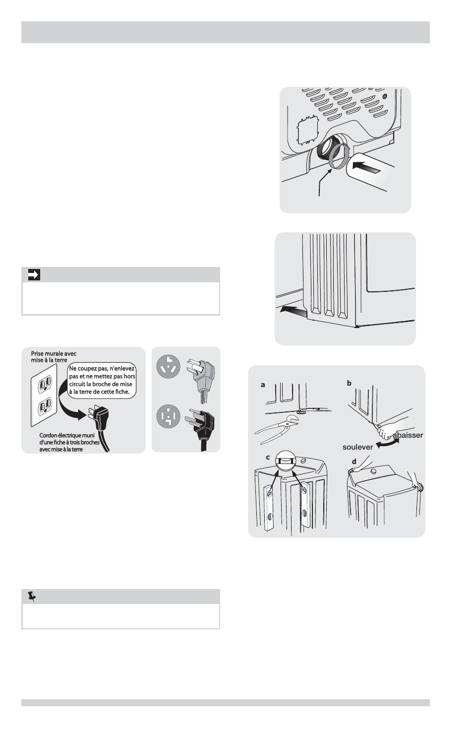 Instructions d’installation, Important, Remarque | FRIGIDAIRE FFRG1001PW User Manual | Page 36 / 60