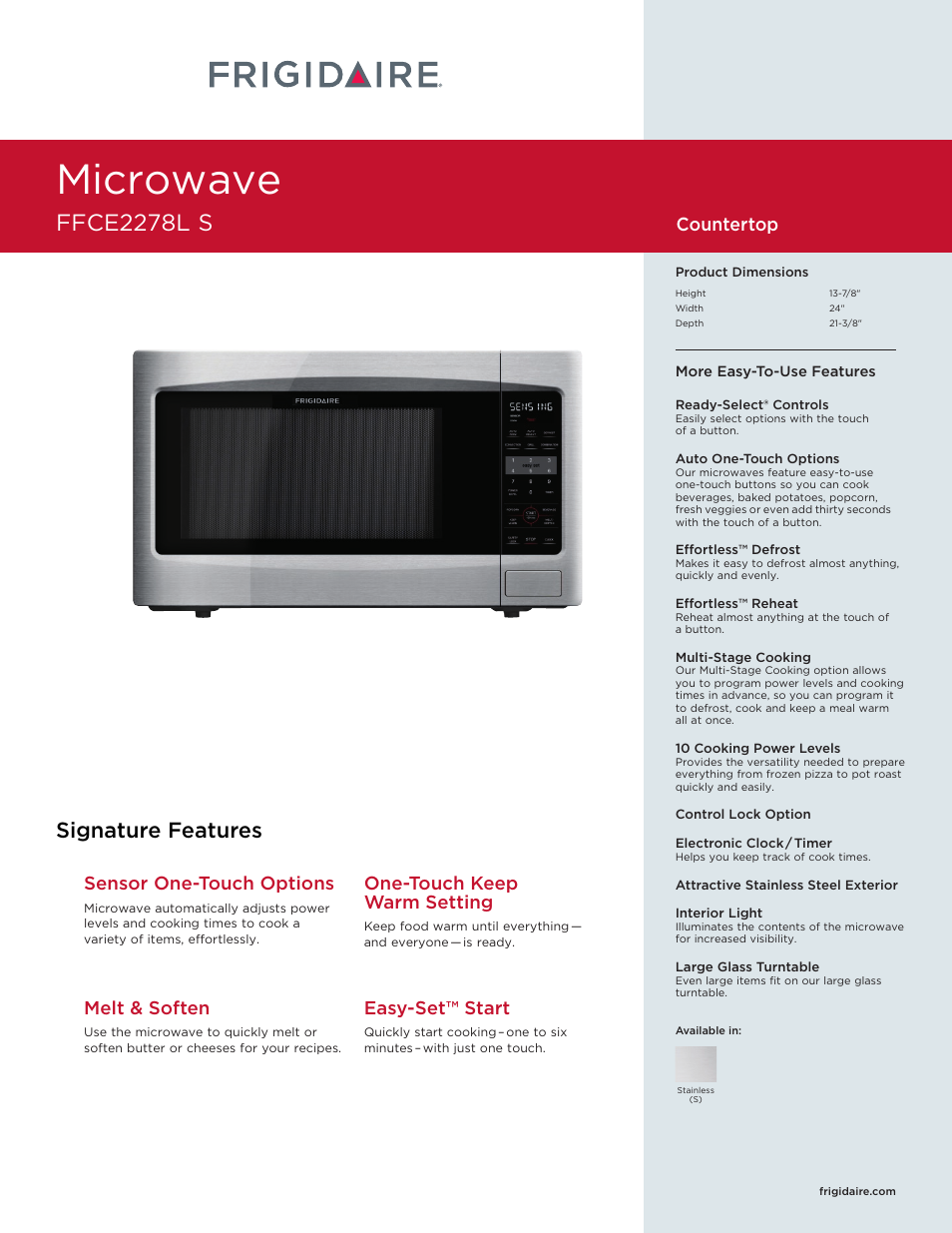FRIGIDAIRE FFCE2278LS User Manual | 2 pages